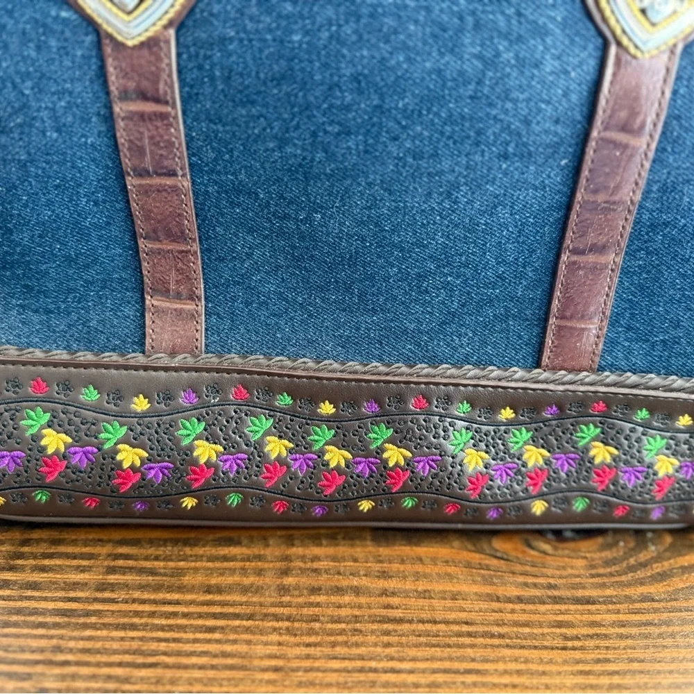 Vintage Denim Embroidered Mini Satchel Crossbody Bag Boho Western Purse Granny